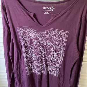 Purple Long Sleeve Geometric Graphic Tee, XL